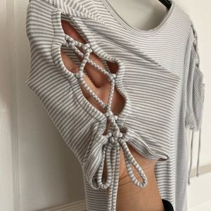 American Eagle Lace Up Sleeves Striped Shirt